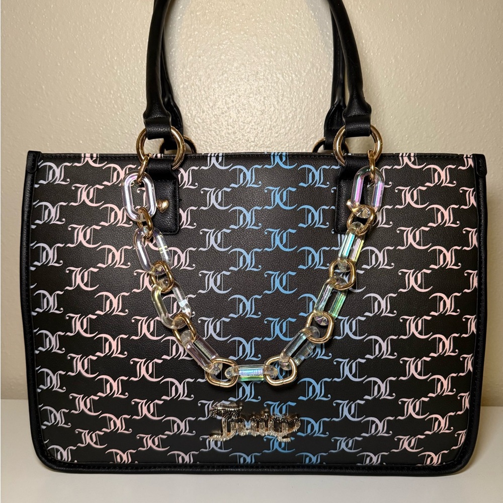 Designer Black Handbag with Chain Detail